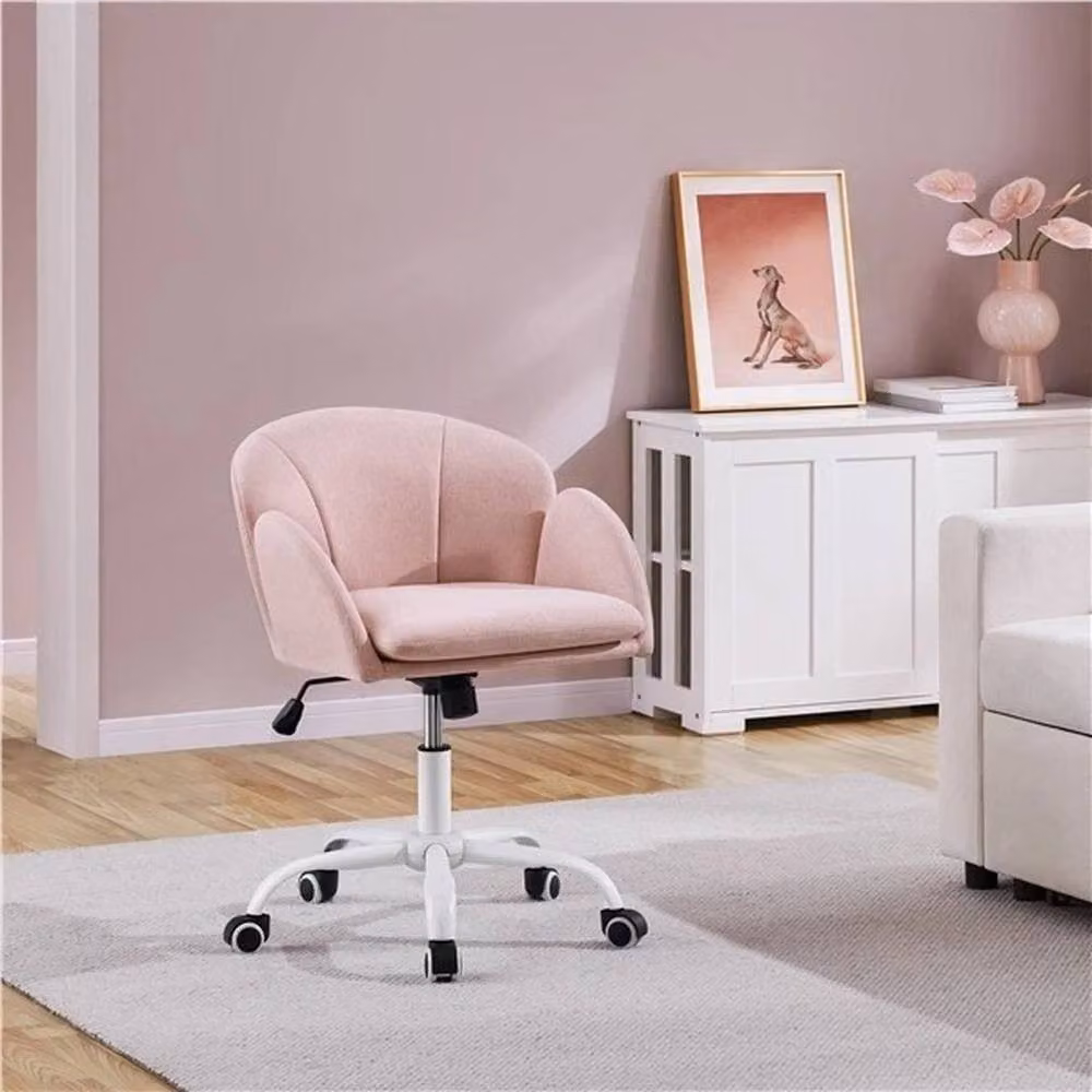 KORVIXA Modern Pink Swivel Task Chair with Castors and Fabric Upholstery – 2