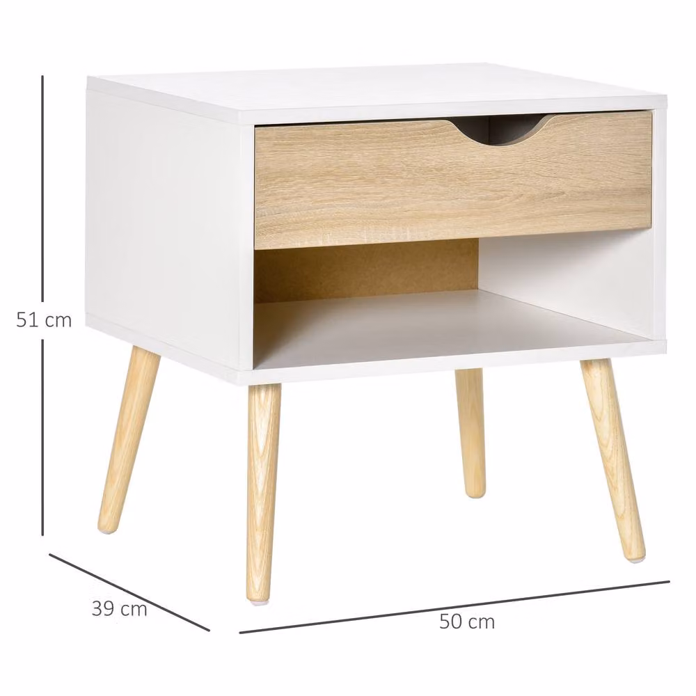 STILVORA Bedside Table with Drawer and Shelf in White – 3