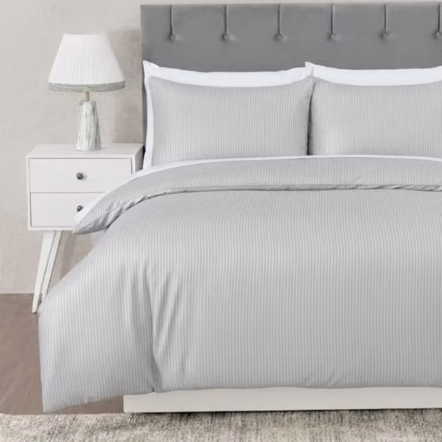MHG Living Silver Striped Duvet Cover and Pillowcase Set, W: 90 cm, L: 200 cm