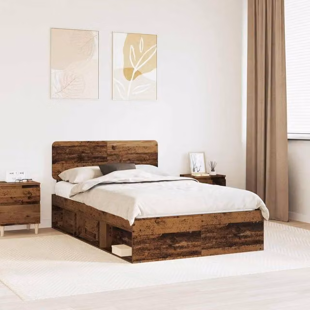 Berkfield Home Bed Frame with Headboard in Brown Solid Pine Wood, W/D/H: 120 x 200 cm – 1