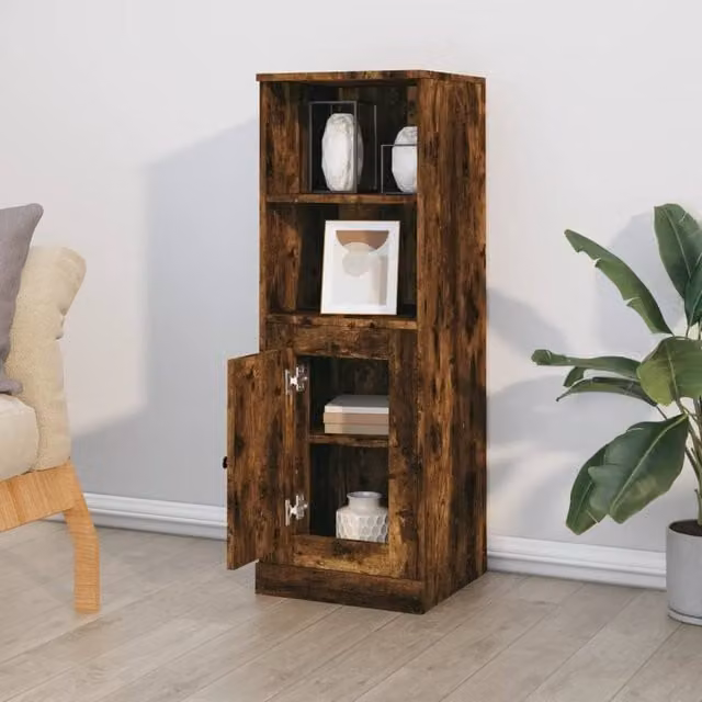 Berkfield Home Smoked Oak Highboard in Brown, W/D/H: 36 x 35.5 x 103.5 cm – 1