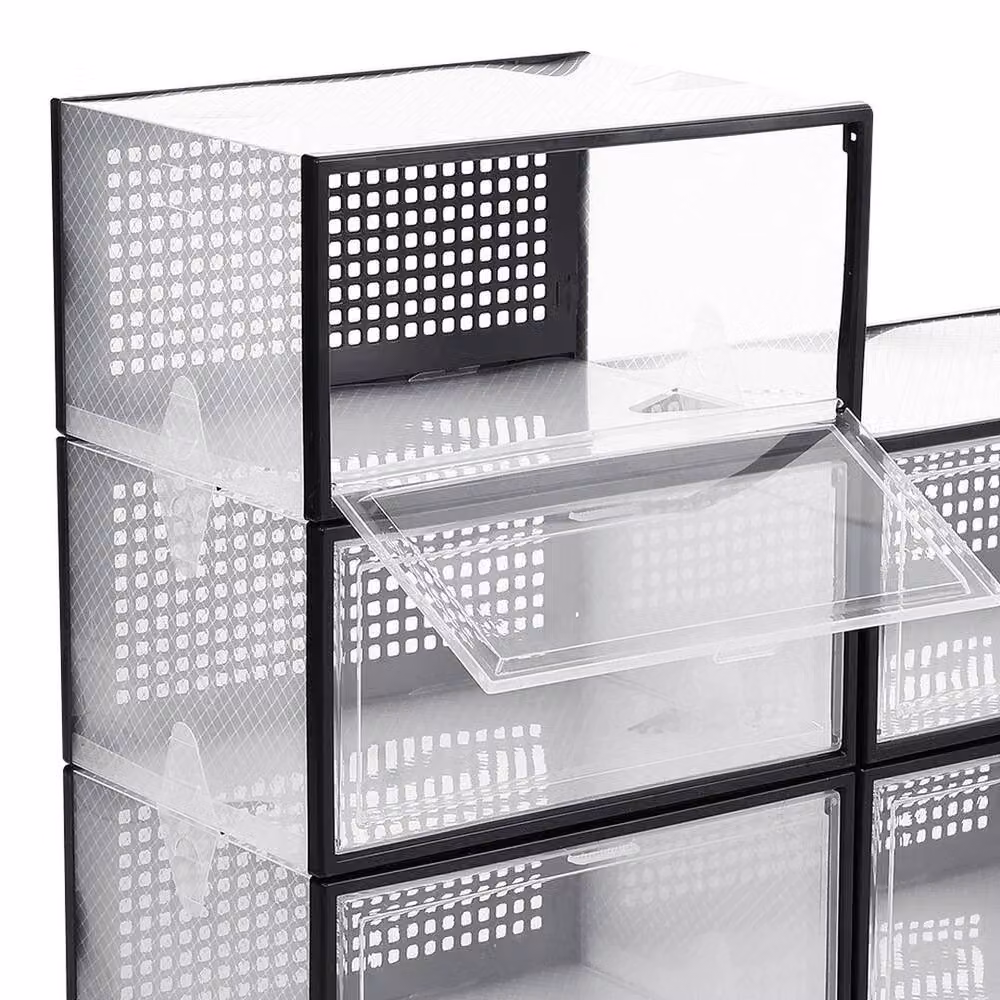 KORVIXA Foldable Stackable Shoe Organizer Box in White and Transparent Plastic, W: 70 cm, D: 34 cm – 4