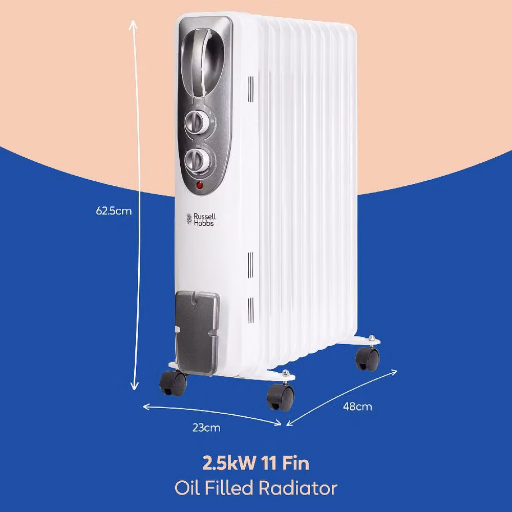 Russell Hobbs 2500W 11 Fin Oil Filled Radiator RHOFR1106 White – 2