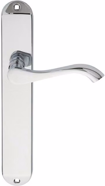 Loops Pair of Curved Handle on Long Slim Latch Backplates in Polished Chrome, 241 x 40 mm