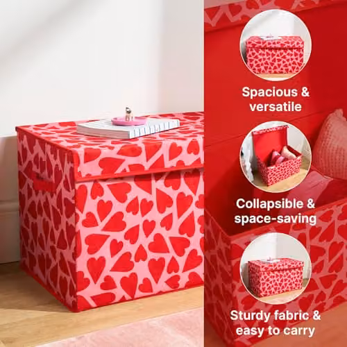 OHS Large Collapsible Fabric Storage Box with Lid and Handles, Pink – 4