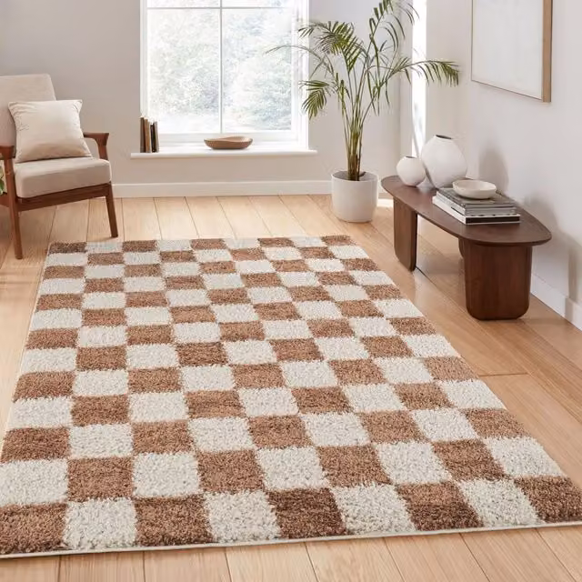 Desire Rugs Modern Rectangular Shaggy Area Rug in Orange and Brown, W: 230 cm, D: 160 cm
