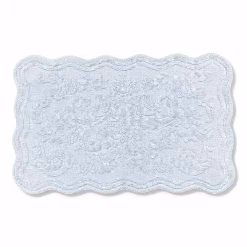 Allure Bath Fashions Gracie Jacquard Scalloped Bath Mat in Blue, 100% Cotton Vintage Floral Rectangular Rug