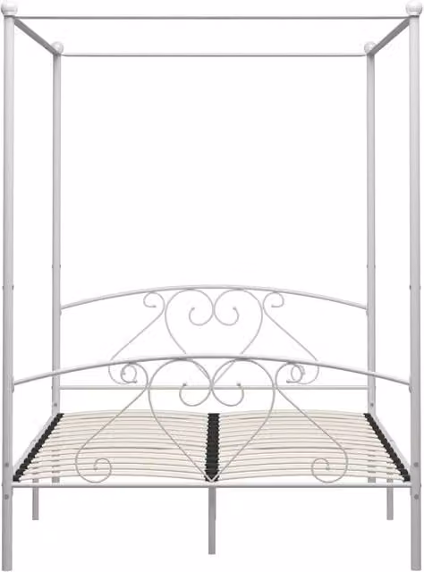 Berkfield Home Elegant White Metal Canopy Bed Frame W/D/H: 140 x 200 cm