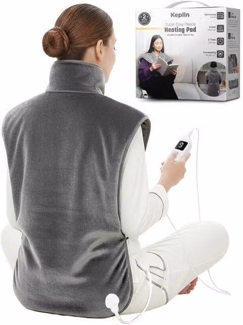 Keplin Electric Heating Pad in Grey with 9 Heat Settings, Automatic Shut-Off and Washable Flannel Cover, W/D/H: 100 x 60 x 60 cm