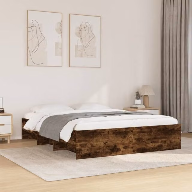 Berkfield Home Smoked Oak Bed Frame in Brown, Engineered Wood, W/D/H: 160 x 200 cm