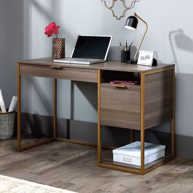 Teknik Lux Writing Desk in Ash with Brown and Beige Finishes