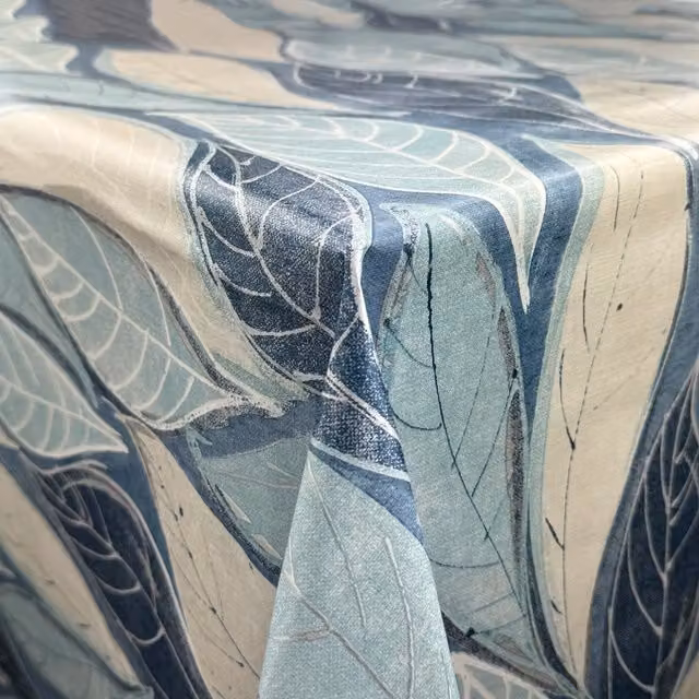 Terrys Blue Floral Embossed Leaf PVC Fabric Outdoor Weatherproof Material