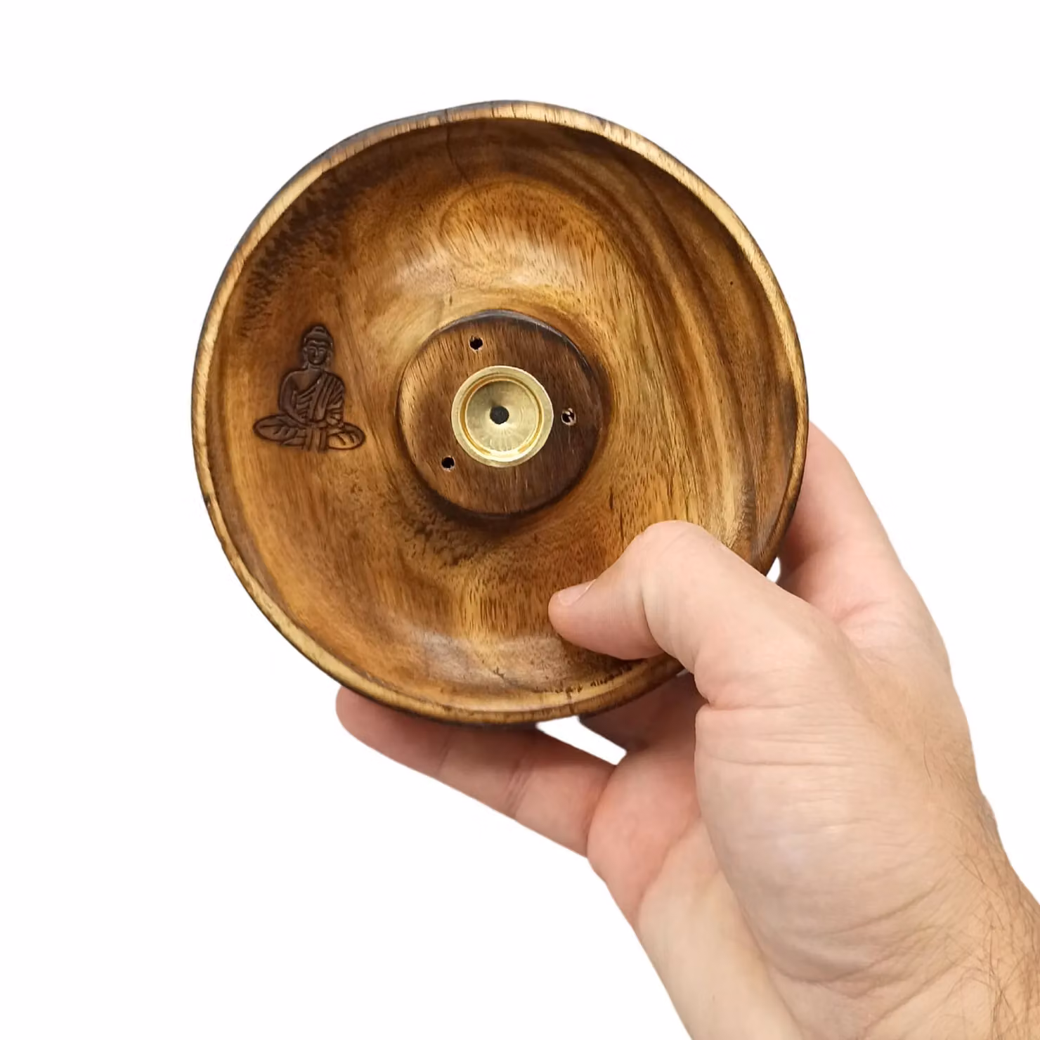 KDMD Round Wooden Buddha Incense Stick and Cone Burner Disc in Brown – 2