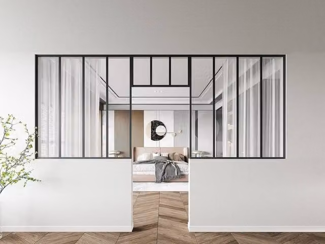 Vente-unique Set of 2 Studio-Style Glass and Powder Coated Aluminium Panels in Black, W/H: 120 x 130 cm