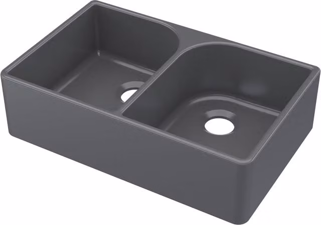 Balterley Fireclay Double Bowl Butler Kitchen Sink with Full Weir, Dark Grey and Soft Black, W: 79.5 cm
