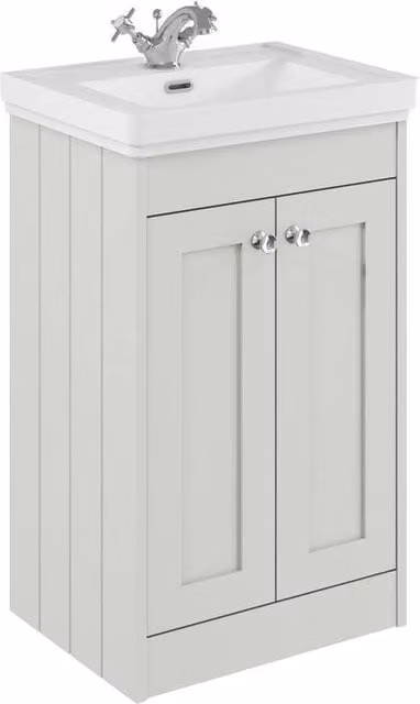 Balterley 500mm Floor Standing 2 Door Bathroom Unit with Basin and 1 Tap Hole in Satin White