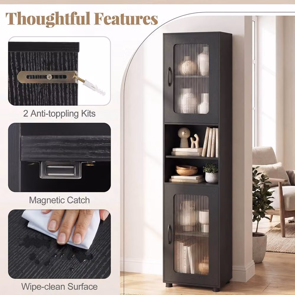 Costway Modern Freestanding Storage Organiser with Hinged Doors and Internal Shelves in Matt Black – 7