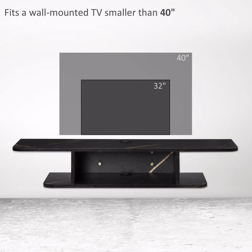 STILVORA Modern Wall Mounted Floating TV Unit with Media Compartments in Matt Black – 7