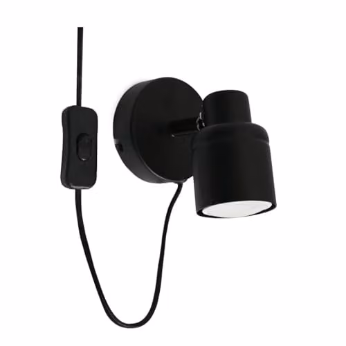 ValueLights Benton Adjustable Single Plug-in Wall Spotlight in Black or Chrome with GU10 Base – 1