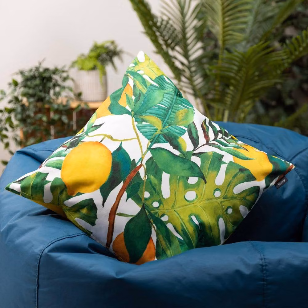 ICON Set of 2 Lemon Leaf Print Indoor and Outdoor Waterproof Cushions in Yellow, W/D/H: 43 x 43 x 43 cm – 2