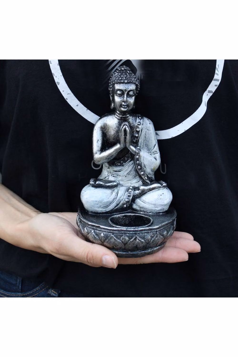 KDMD Bali Hand-Painted Buddha Tealight Candle Holder in White and Grey – 4