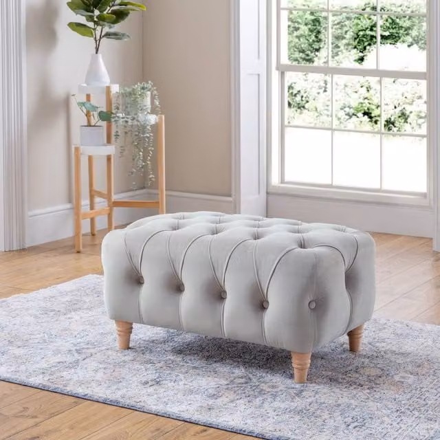 The Great Sofa Company Kensington Silver Velvet Chesterfield Footstool – 1