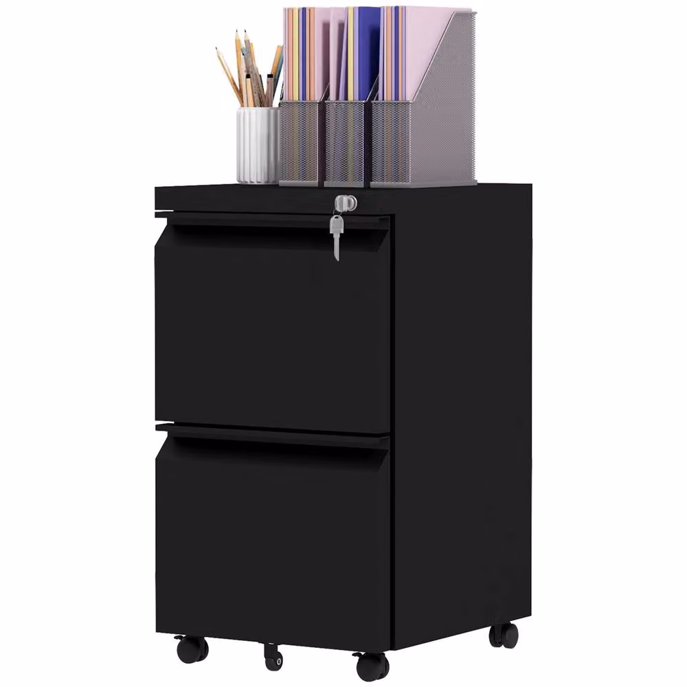 Rolipo Lockable 2-Drawer Steel Mobile Filing Cabinet in Black – 2