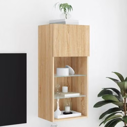 vidaXL Modern TV Cabinet with LED Lights in Sonoma Oak, Brown, W: 40.5 cm, D: 30 cm, H: 90 cm – 2