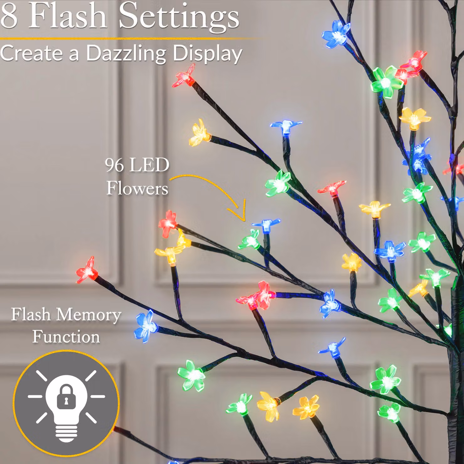 Christow LED Cherry Blossom Tree Christmas Decoration with 96 Multicolour LEDs, Silver, Height: 152.4 cm – 2