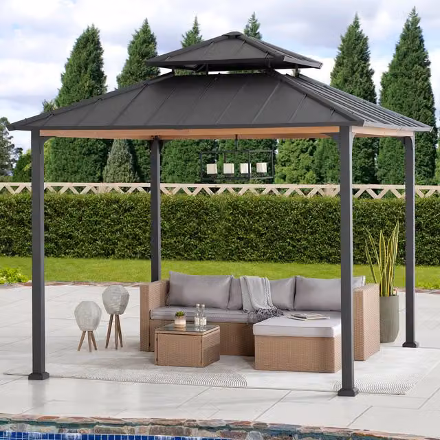 Sunjoy Pasu Outdoor Patio Steel Gazebo in Anthracite