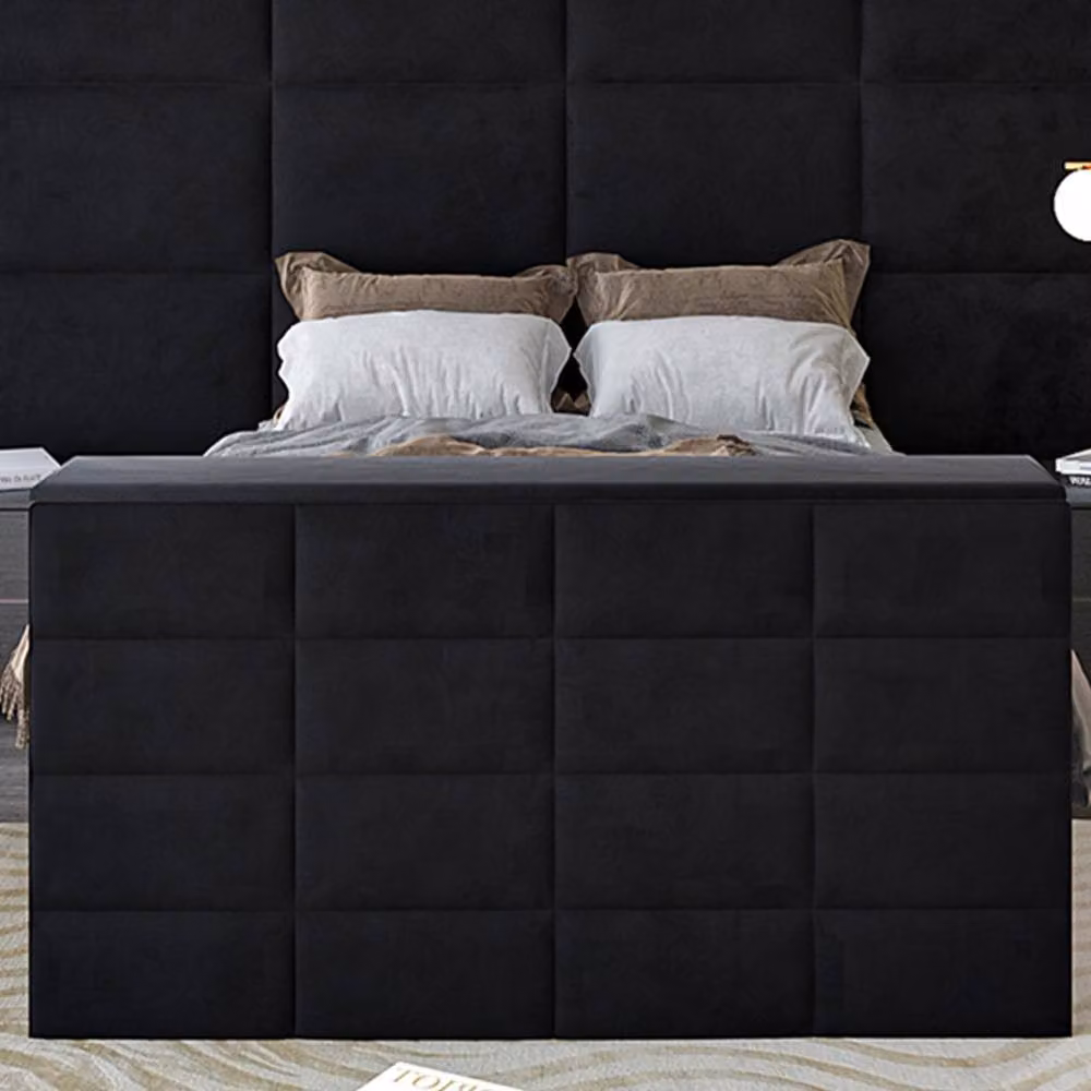 KDMD Amberley Black Velvet Upholstered Television Bed Frame with Drawers, 180 x 200 cm – 5