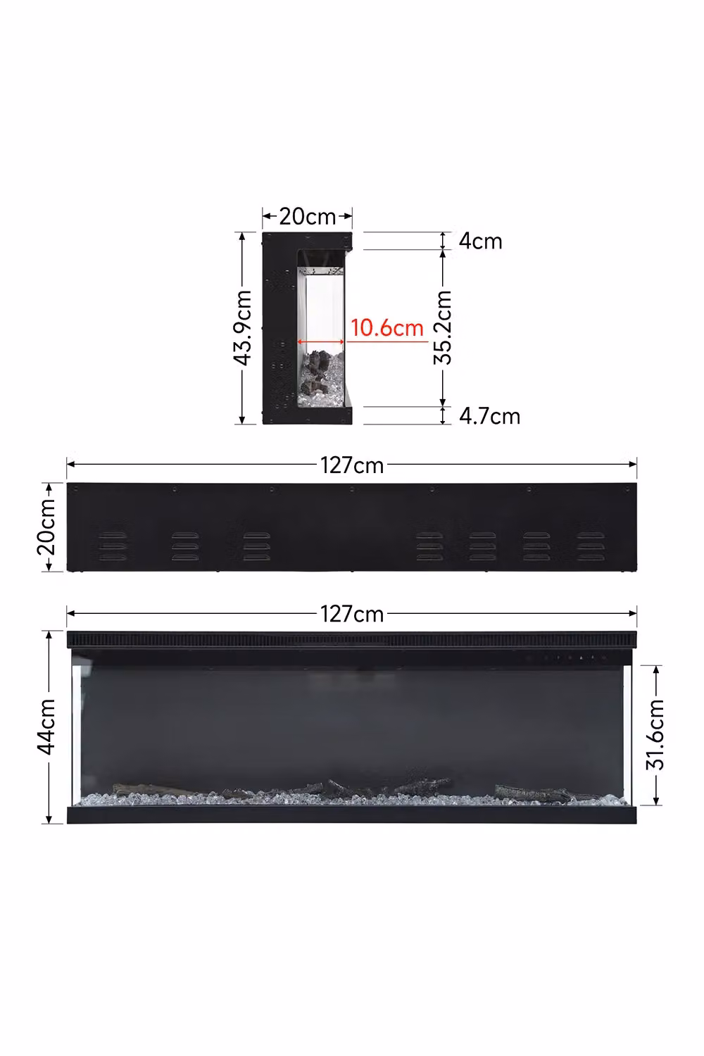 H&O Direct 50 inch Black Recessed or Freestanding Electric Fireplace – 4