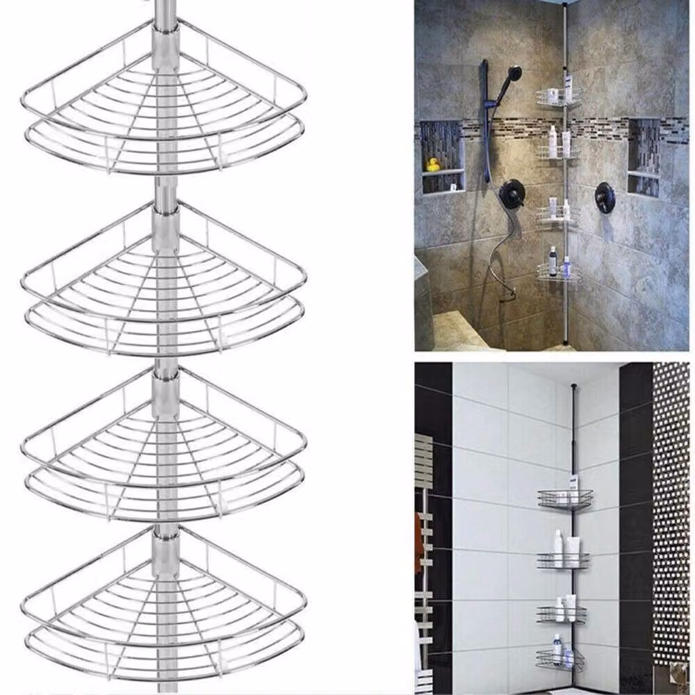 NESTLUNE 4 Tier Telescopic Bathroom Corner Wall Shelf Rack in Silver – 2