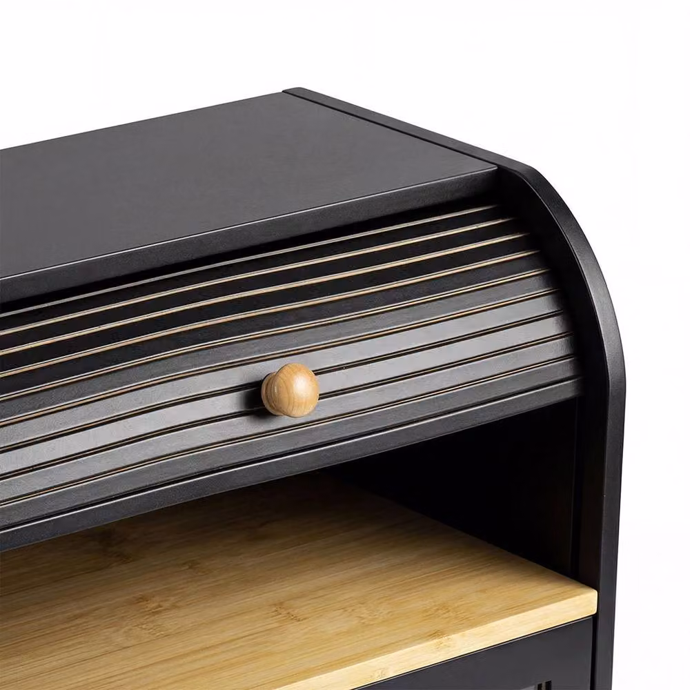 Toque 2-Tier Large Capacity Roll Top Bread Box in Black Bamboo with Acrylic Door, W: 40.0 cm, D: 27.5 cm, H: 38.5 cm – 6