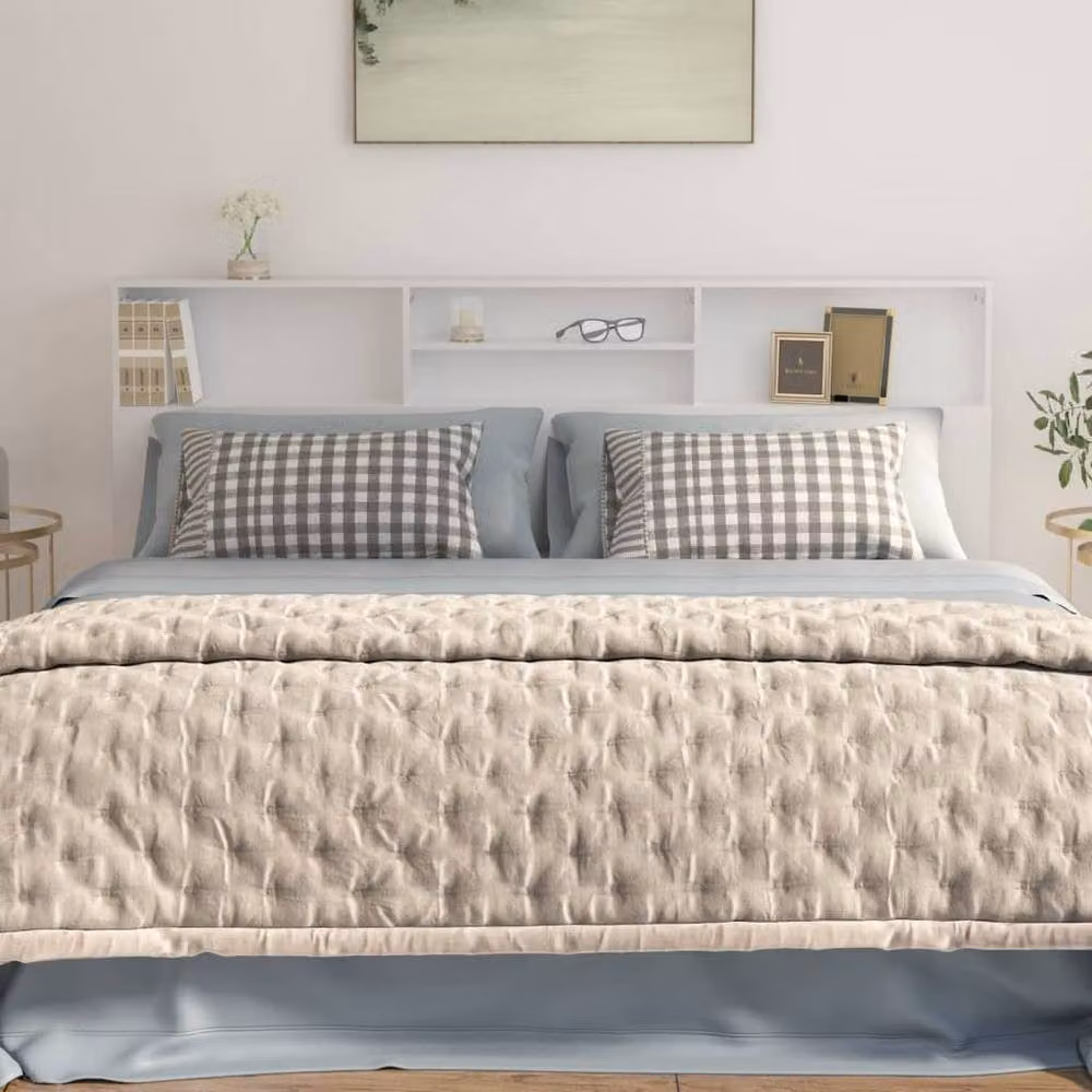 Berkfield Home Headboard Cabinet in White with Integrated Bedside Shelves, W: 200 cm, D: 19 cm, H: 103.5 cm – 2