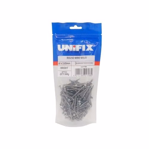 Unifix Bright Round Wire Nails CE, Silver, 500g Bag (Box of 5)