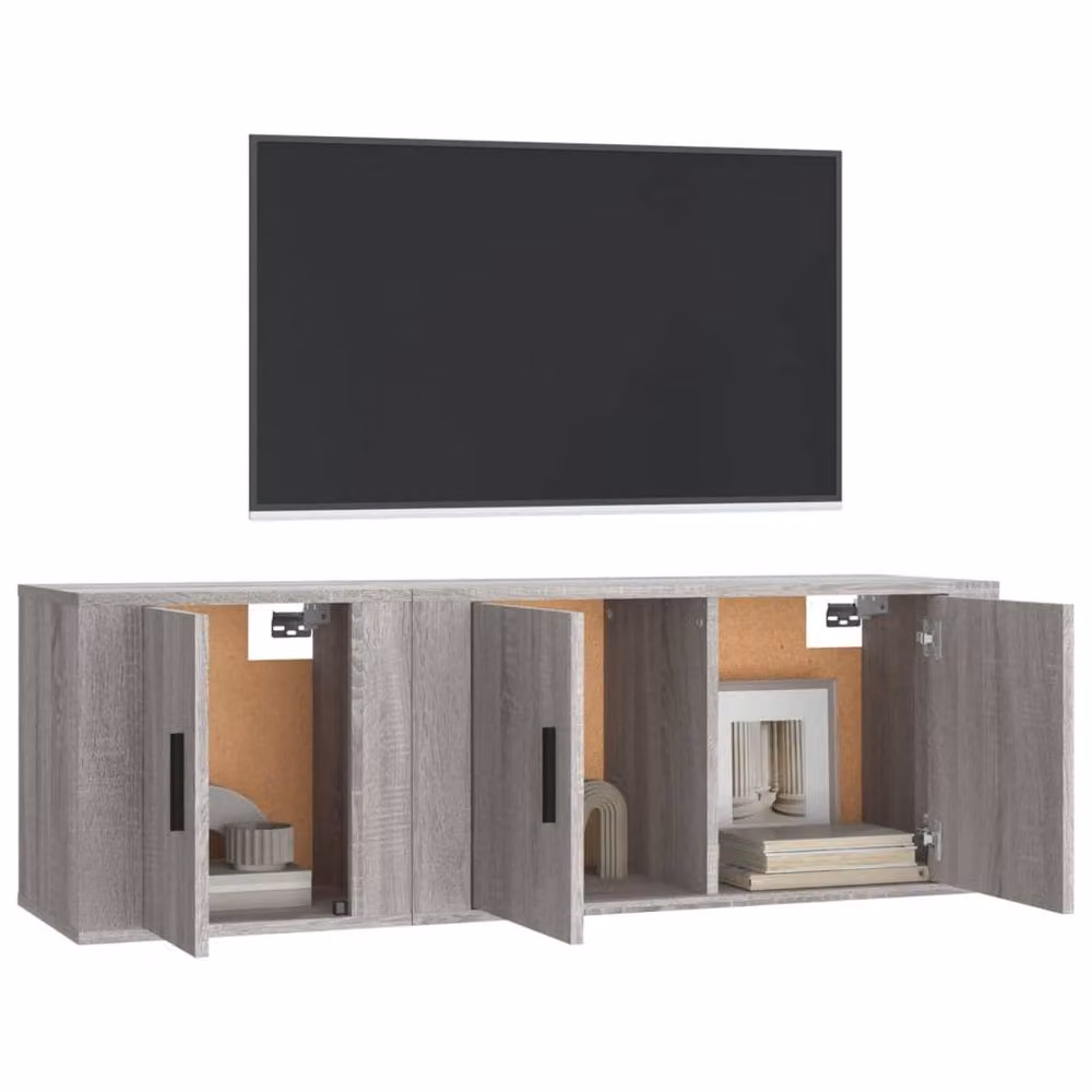 Berkfield Home 2 Piece Grey Matt TV Cabinet Set with Lowboard and Wall Mounted Unit – 2