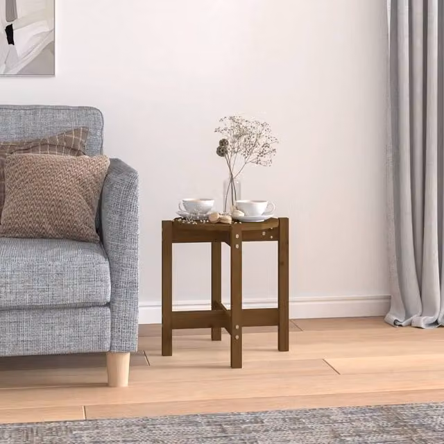 Berkfield Home Rustic Solid Wood Pine Coffee Table, Honey Brown, Diameter: 42.5 cm, Height: 45 cm – 1