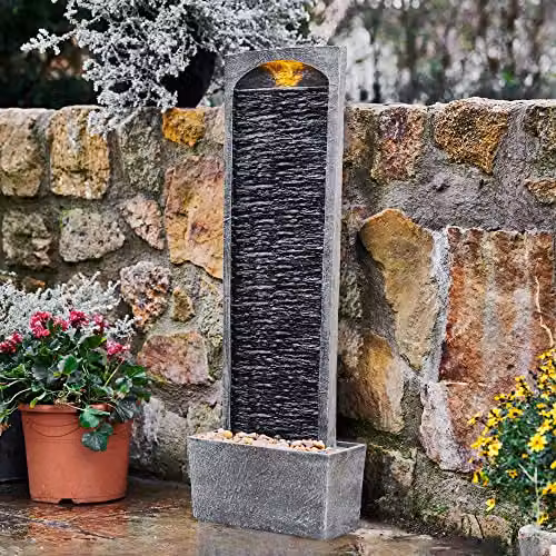Teamson Home Modern Rectangular Cascade Water Feature with LED Lights and Pump in Grey and Black, W/D/H: 98.0 x 22.0 x 22.0 cm – 2