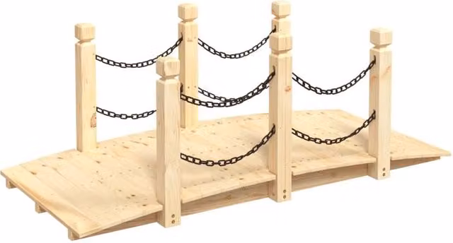 Berkfield Home Garden Bridge with Chain Railings in Natural Solid Spruce Wood, W/D/H: 150 x 67 x 56 cm