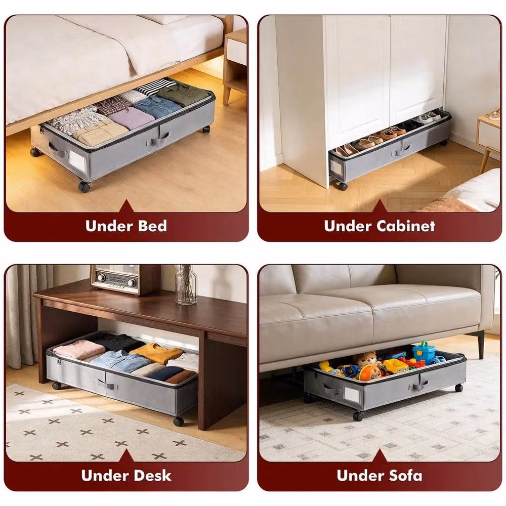 Kelvenix Set of 2 Fabric Underbed Storage Boxes on Wheels in Grey – 3