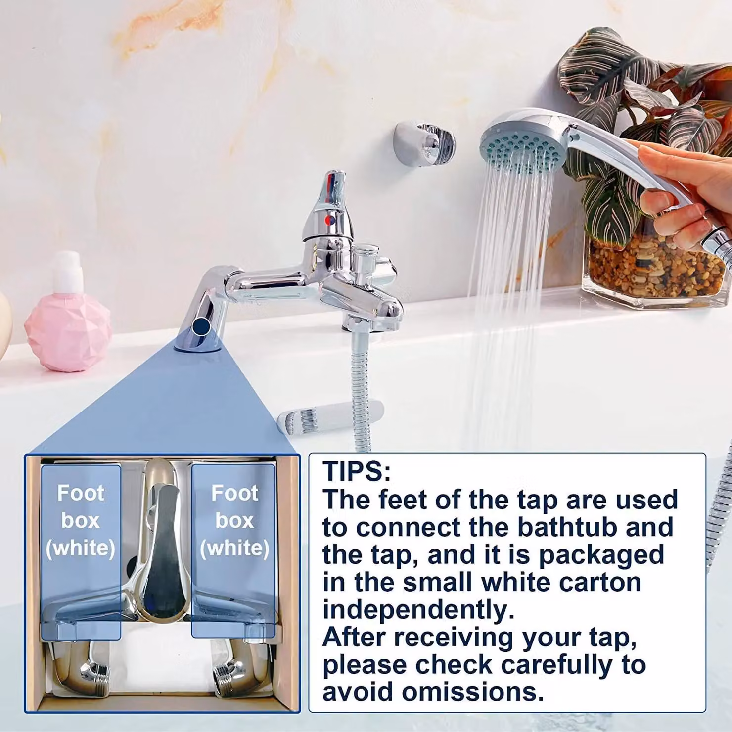 BATHWEST Chrome Deck Mount Mixer Taps with Shower Head for Bathtub in Silver – 2