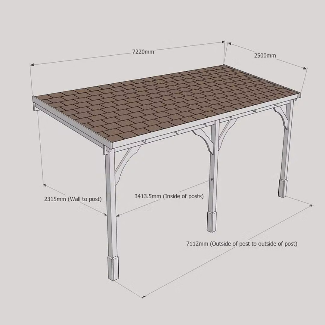 Rutland County Garden Furniture Ltd 3 Post Wooden Carport with Bitumen Shingle Roof, Rustic Brown, W: 722 cm, L: 250 cm, D: 270 cm – 2