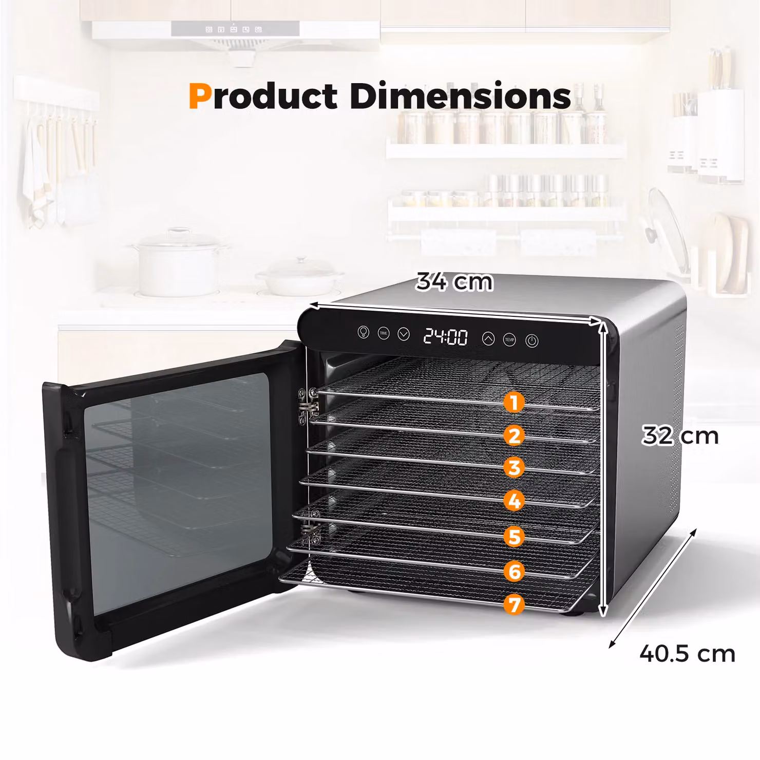 Gymax Food Dehydrator with 7 Stainless Steel Trays and 1-24H Timer in Silver – 2