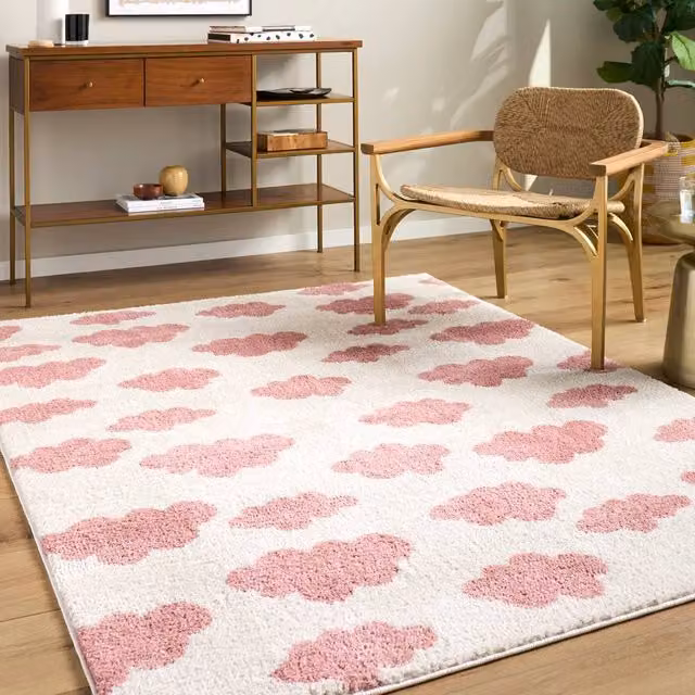 Livabliss Fossay Shag Washable Modern High Pile Rug in Pink and White, W: 200 cm, D: 275 cm