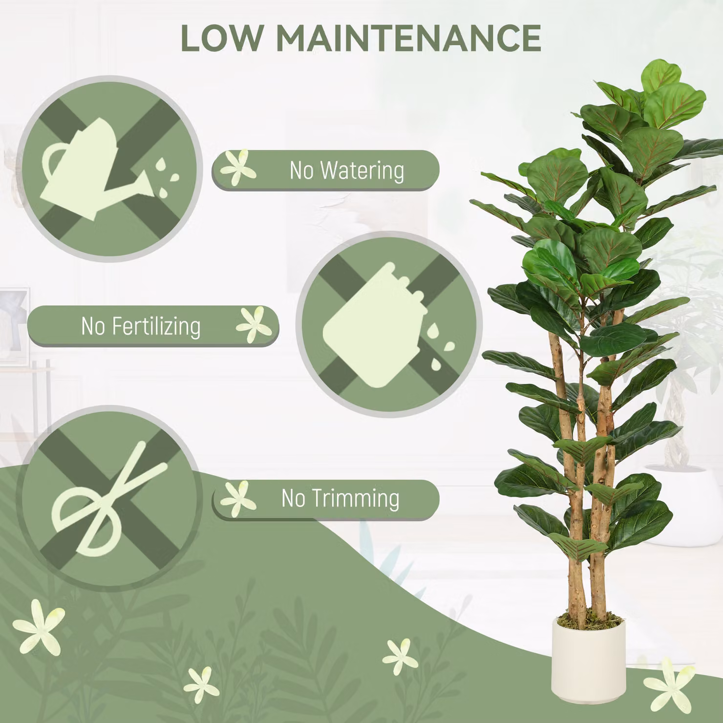 HOMCOM 150 cm Artificial Fiddle Leaf Fig Tree in Green – 4