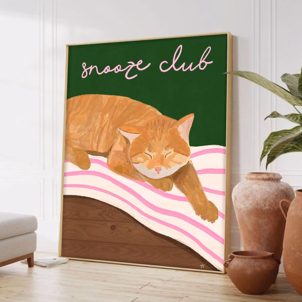 The Paper Tail Snooze Club Ginger Cat Art Print in Orange and Multicolour, Size: A3 – 2