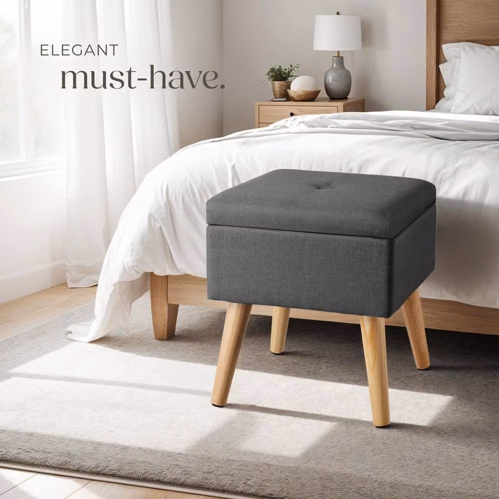 tectake Elva Padded Stool with Storage Space in Dark Grey Linen Look – 8