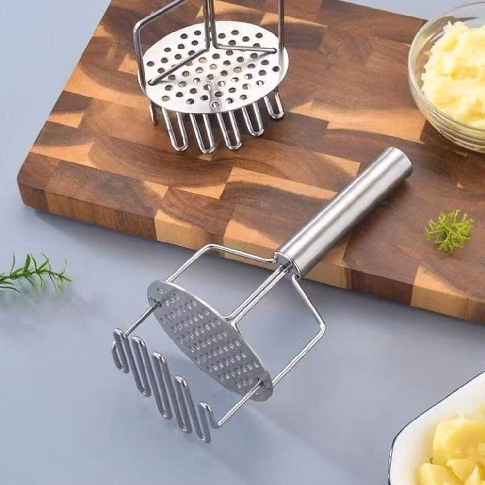 KORVIXA Silver Stainless Steel Double Layered Potato Masher and Ricer – 3