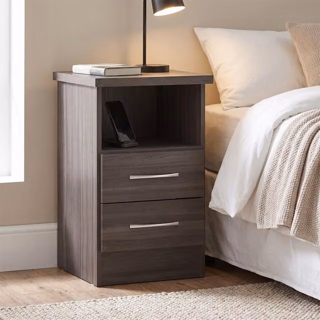 Seconique Nevada 2 Drawer Bedside Table in Black – 4